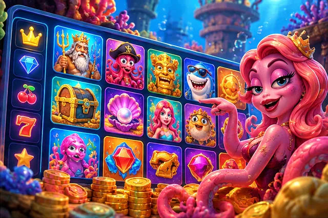 Glowing undersea slot machine reels